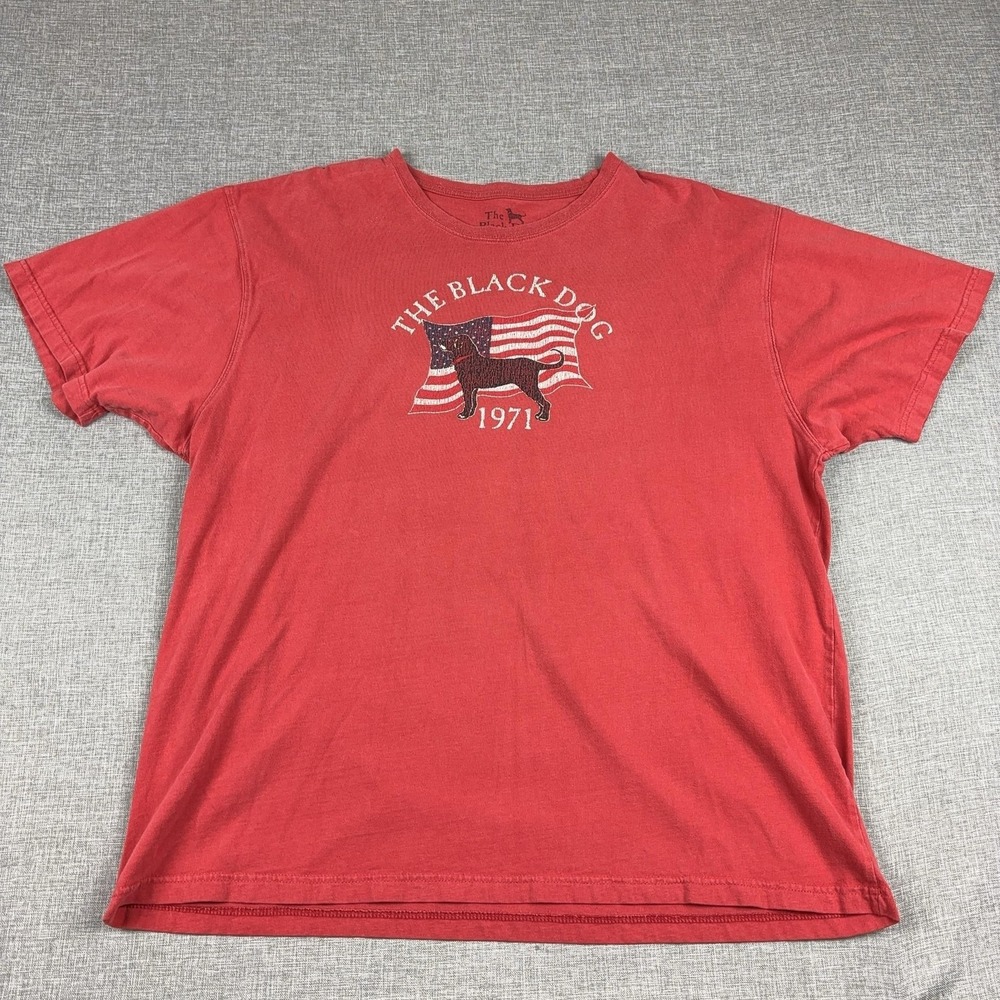 The Black Dog Shirt Mens 2XL Red USA Flag 1971 Graphic Tee Tagless Cotton Jersey
